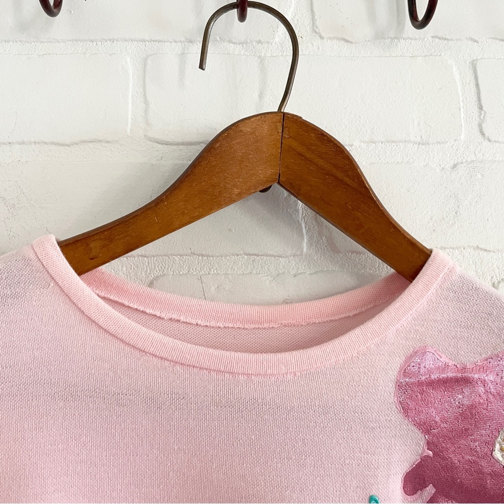 80s Artwear Graphic Appliqué Tee Iridescent Floral One Stitch Handmade Sz M - Picture 11 of 13